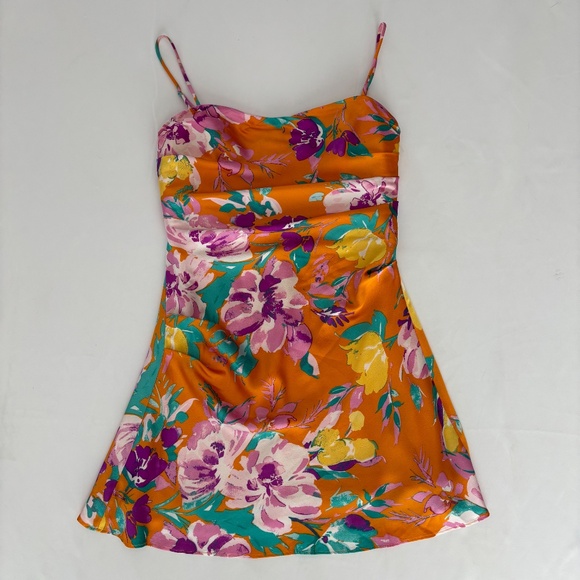 ASTR the Label Cerinthe Satin Floral Mini Dress in Orange - Picture 10 of 17